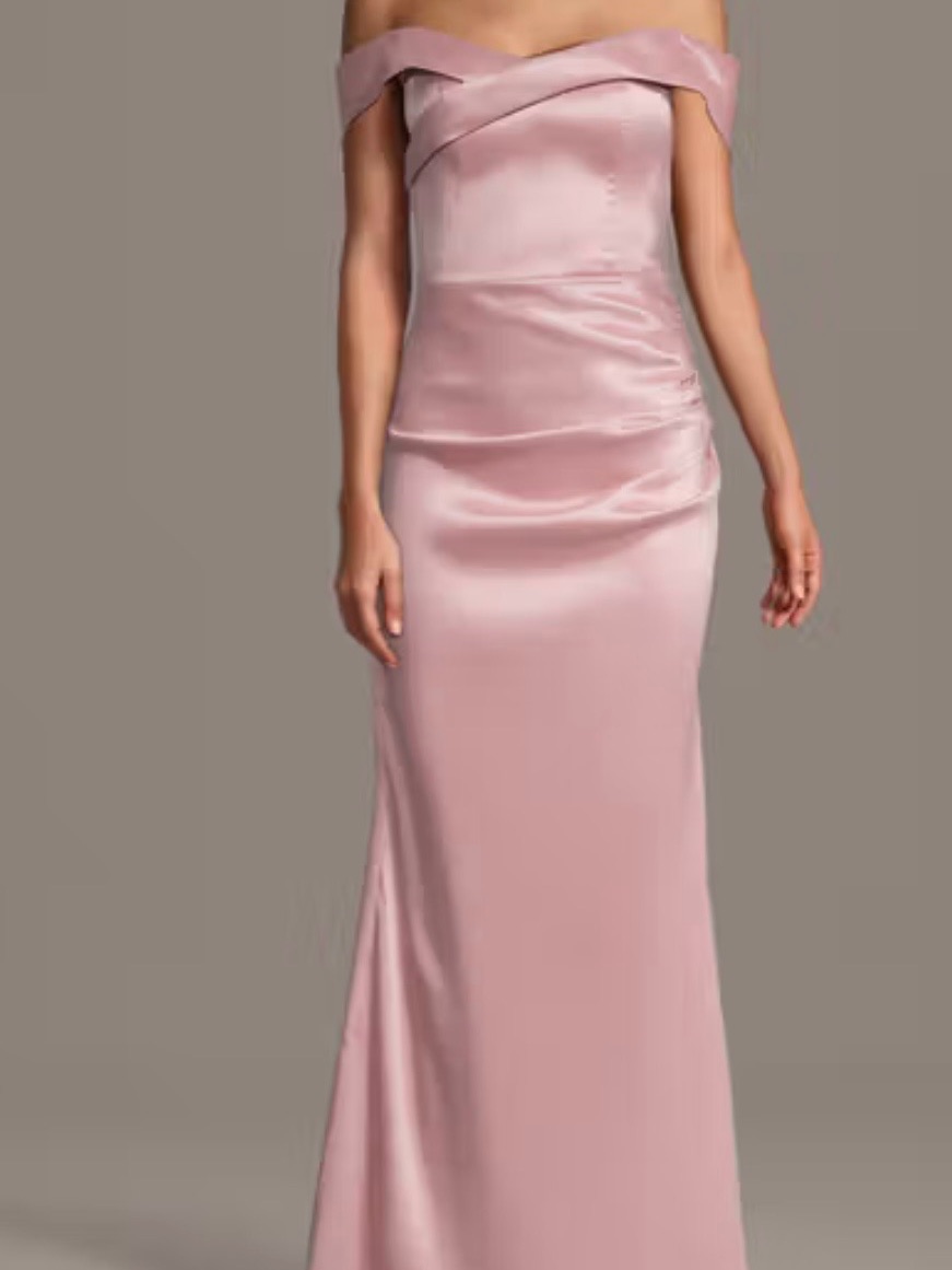 Off-Shoulder Satin Evening Gown In Blush Pink